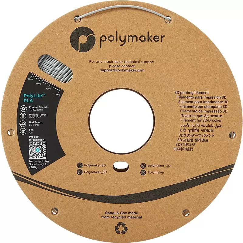 PolyLite PLA Gris Polymaker - 2.85mm - 1 kg PolyLite PLA Gris Polymaker - 2.85mm - 1 kg